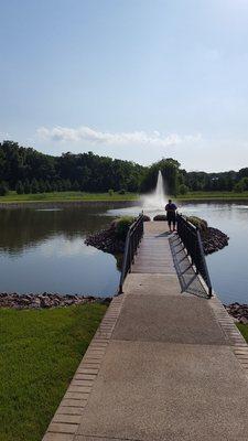 Scenic bridge and fountain.