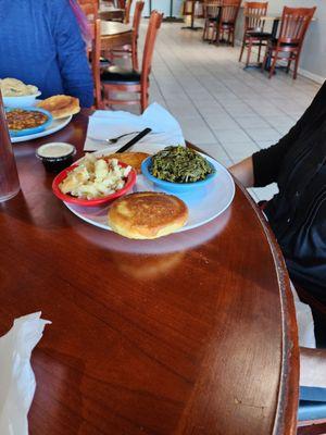 Fried potatoes  and greens  fried fish