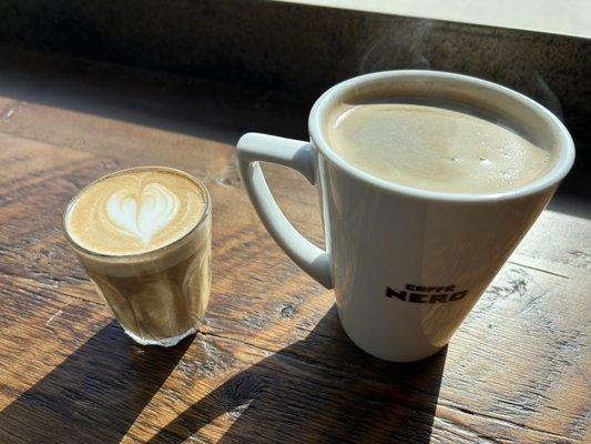 Americano and cortado on a beautiful sunny morning