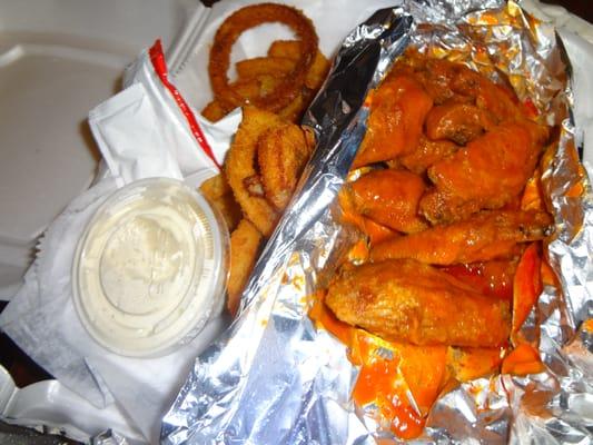 Buffalo Chicken Dinner with Onion RIngs