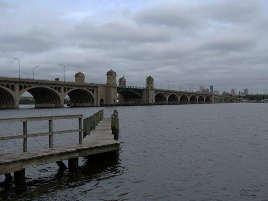 The Vietnam Veterans Memorial Bridge also known as the Hanover Street Bridge as seen from Middle Branch Park.