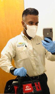 Our rodent specialist Sergio in his PPE. Our technician are equipped with adequate PPE to help fight the spread of COVID-19.