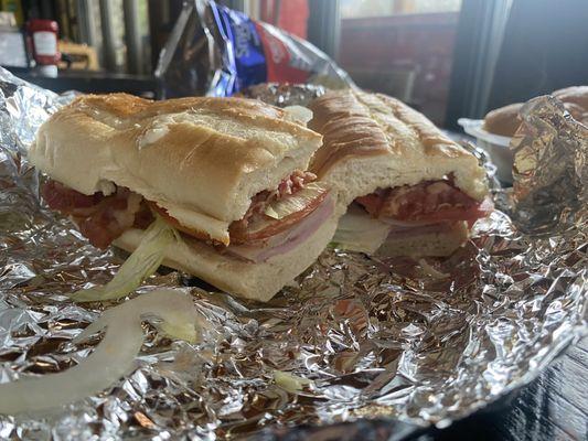 Country club hoagie on fantastic soft bread! One's big enough for two.