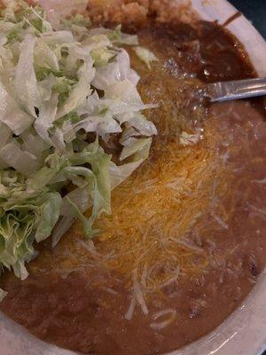 Chile Relleno , rice, beans and salad