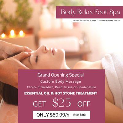 Body Relax Foot Spa
 2230 W Park Row Dr #F, Pantego, TX 76013
 Call us at 682-403-7564