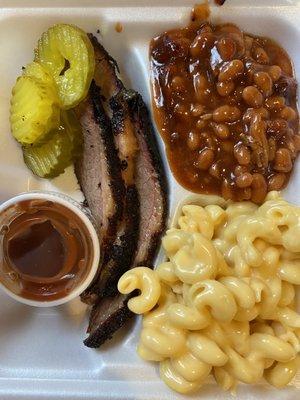 Brisket plate with beans and Mac and cheese. 11/10!!!!