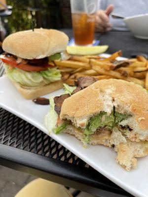 Partial remains of a delicious ABLT sandwich (BLT with avocado) and amazing hand cut fries