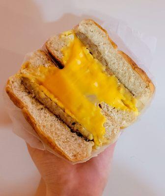 Sausage egg and cheese on a roll