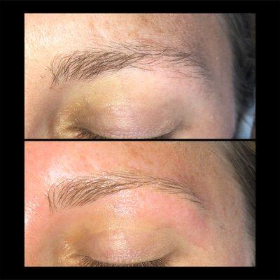 Before and after brow waxing