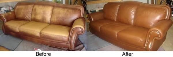 Before and after sofa pictures restored by leather medic