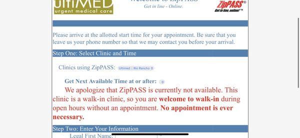 Message I got online appointment making.