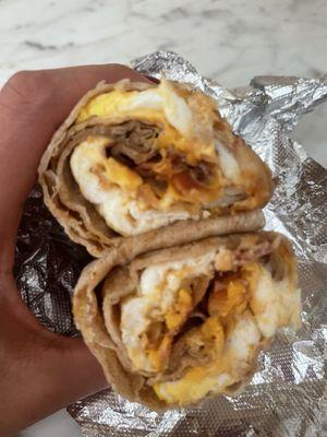 Bacon egg and cheese on a wrap