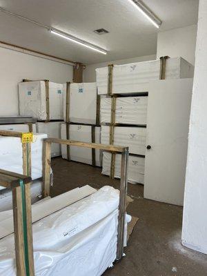 Our warehouse stocked with material ready to go in less than a week.