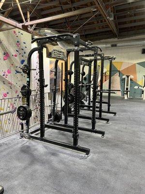 Squat racks...minimal bumper plates.