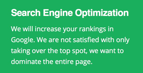 Search Engine Optimization: We will increase your rankings in Google. We are not satisfied with only taking over the top spot...