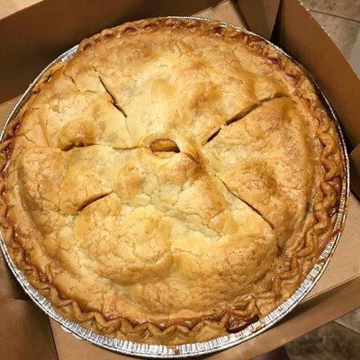 This apple pie was warm from the overnight when I purchased it. It is the best apple pie I have bought.