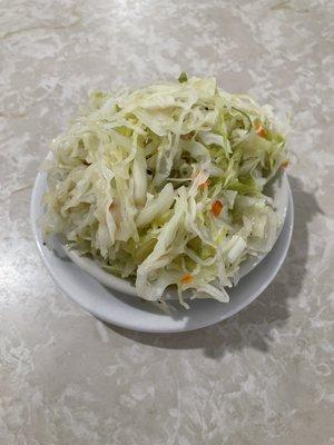 Cole slaw - vinegar based. Tangy at first but once your budz adjust, it's tasty and refreshing!