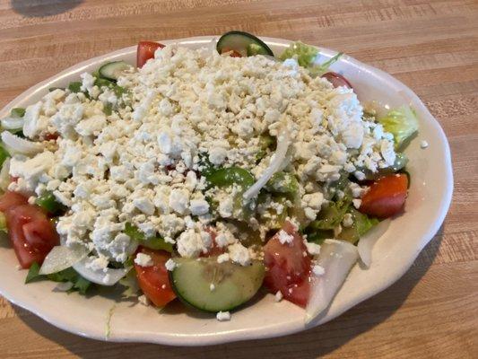 This Greek salad is all I need for lunch.  But if you add a burger who needs dinner.