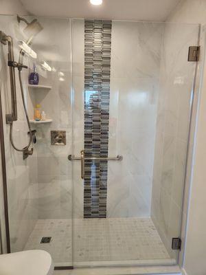 Shower tiling by White Elk Flooring.