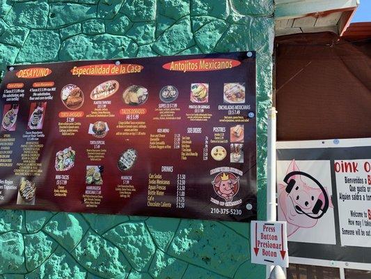 Menu from the drive thru