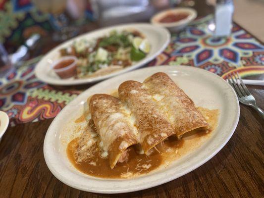 Chicken Enchiladas with red sauce