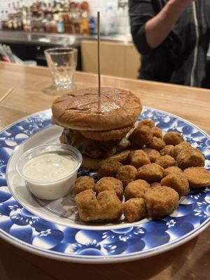 Burger and fried okra