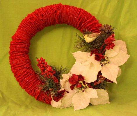 12" yarn-wrapped poinsettia wreath