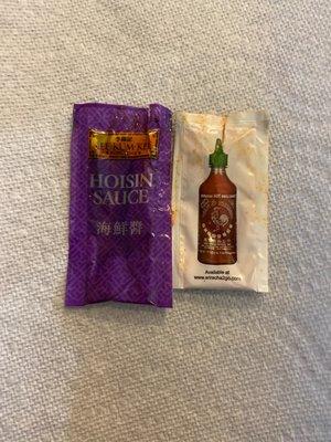 Hoisin sauce and Sriracha chili sauce