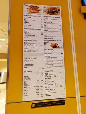 Menu, February 2023, bagels listed separately on a smaller menu by register