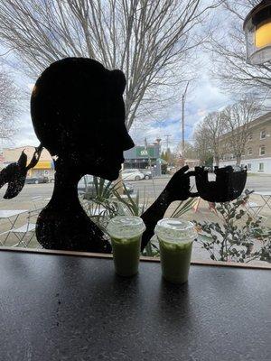 Iced matcha latte [$7.25]