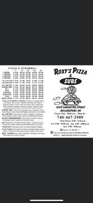 Pizza menu - updated September 2021