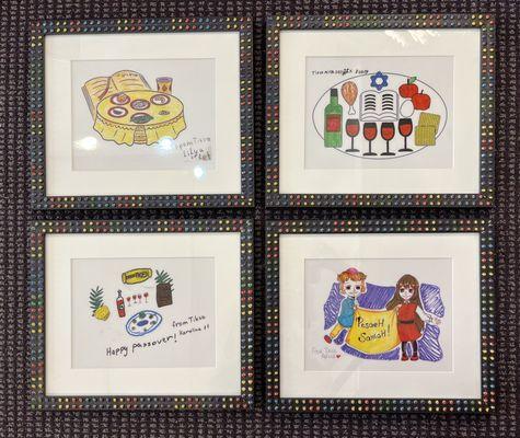 Placemats. Framed. From refugee children. And. Of course. I hand colored the dots