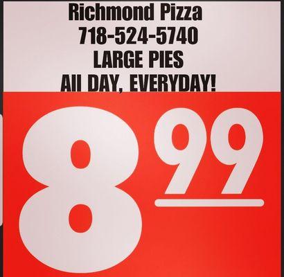 Large Cheese Pies $8.99 through 12/31/19!