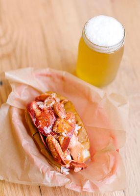 An unmatched duo: Lobster Roll and a local brew.