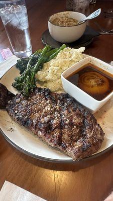 Ribeye-good if just a tab crusty on the ends. The mashed potatoes were my favorite ever!