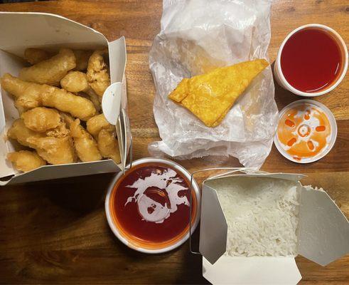 Sweet and sour chicken and Rangoons