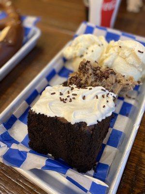 Giant German Chocolate Cake. It was amazing. Great flavor. Moist cake.