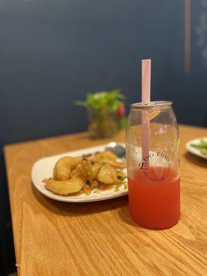 Strawberry lemonade and Salt and Salt & Pepper Crispy Prawns