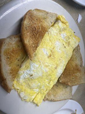 Vegetable omelette with rye toast. Very good lots of fresh fresh vegetables and creamy cheese.