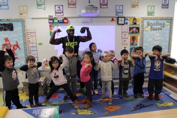 Community guests share their expertise with students. Here a former American Ninja competitor talked about fitness.