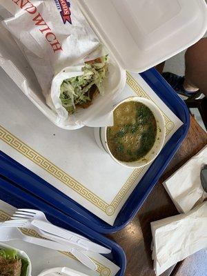 Gyro sandwich and lentil soup