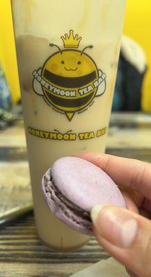 Hokkaido milk tea and blueberry and lychee macaron.