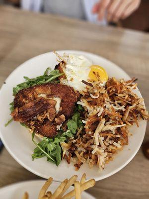 Maple fried chicken sandwich with hash brown