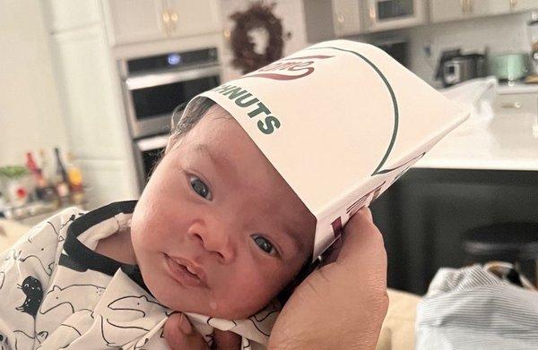 Liam's first Krispy Kreme hat.