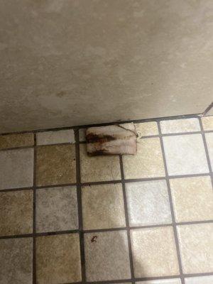 Used tampon on shower floor... been there for days  GROSS!