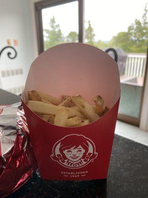 I ordered medium fries and instead I received a medium box with a small order of fries. Fill it up!!! Chester Wendy's sucks once again