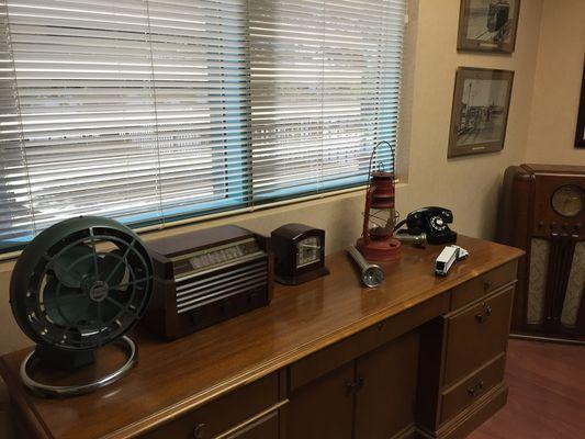 Office Antique Radios, Telephones and other items provide conversation starters.