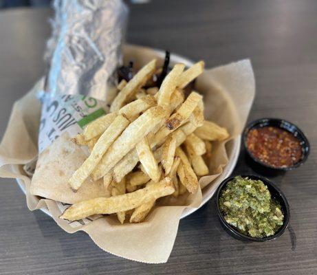 Chicken Thigh Skewer Laffa w/fries & eggplant