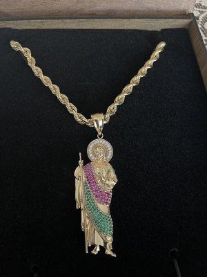 26" 14k gold chain with San Juditas pendant