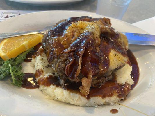 Mile High Meatloaf with bacon, cheddar cheese, and barbecue sauce.